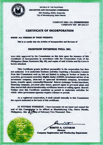 Fda registration certificate
